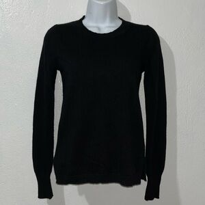 J. Crew 100% Cashmere Black Crew Neck Sweater Side Slits Sz XS Preppy Minimalist